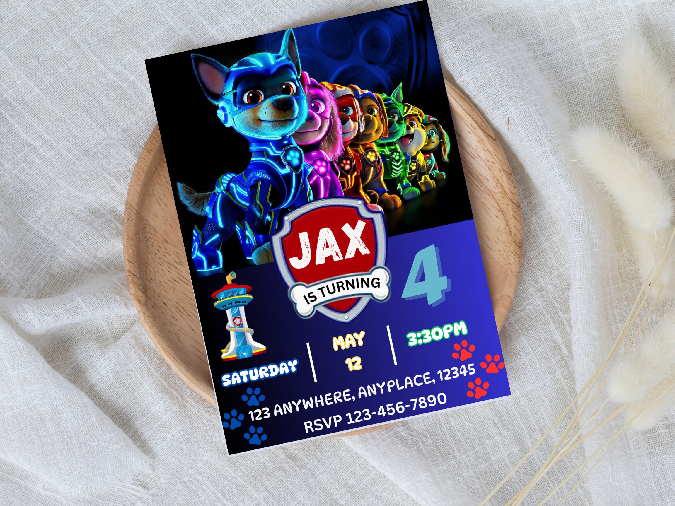 Editable Puppy Patrol and Pup Crew Invite Birthday Invitation Dog Paw Party Digital Template Canva