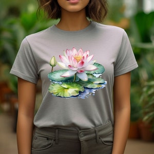 Water Lily Floral T-Shirt, Birth Flower, Birthday Month Flower, July