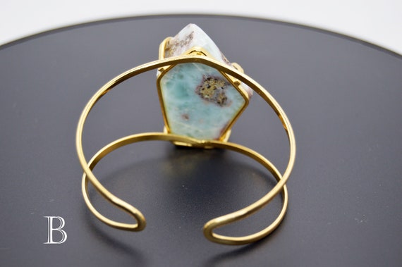 Huge Polygon Shaped Larimar Wire Cuff Adjustable … - image 8