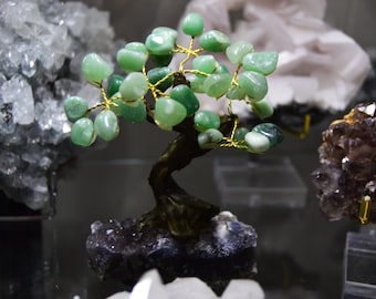 Handmade Green Quartz Metaphysical Tree with Amethyst Base