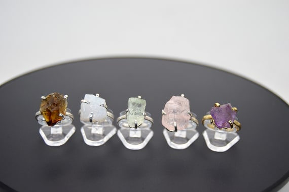 Rough Gemstone Adjustable Classic Ring - Silver o… - image 1