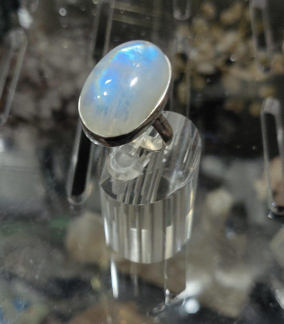 Rainbow Moonstone Sterling Silver Ring, Oval Gemstone, Sz 7.75 View 5
