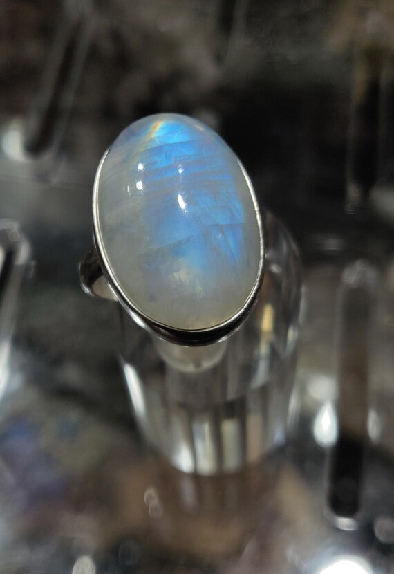 Rainbow Moonstone Sterling Silver Ring, Oval Gemstone, Sz 7.75 View 2