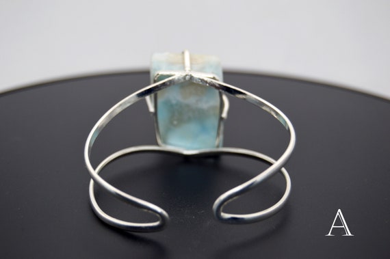 Huge Polygon Shaped Larimar Wire Cuff Adjustable … - image 5