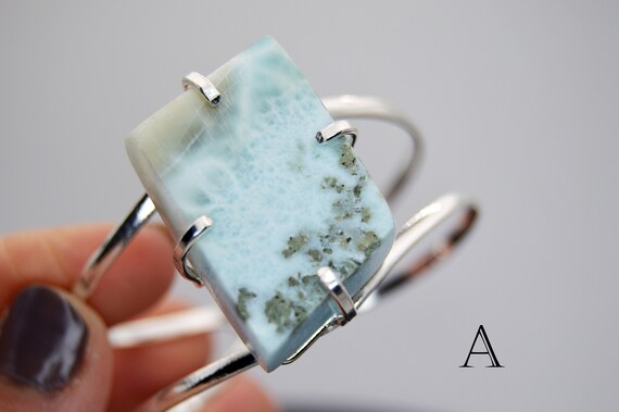 Huge Polygon Shaped Larimar Wire Cuff Adjustable … - image 4