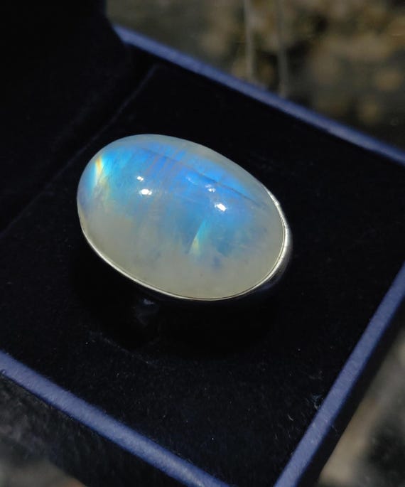 Rainbow Moonstone Sterling Silver Ring, Oval Gemstone, Sz 7.75 View 4