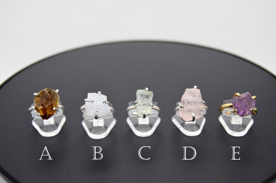 Rough Gemstone Adjustable Classic Ring - Silver o… - image 2