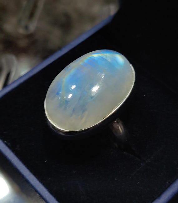 Rainbow Moonstone Sterling Silver Ring, Oval Gemstone, Sz 7.75 View 3