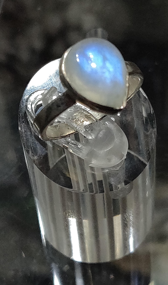 Rainbow Moonstone Sterling Silver Ring, Teardrop Gemstone, Sz 6.75