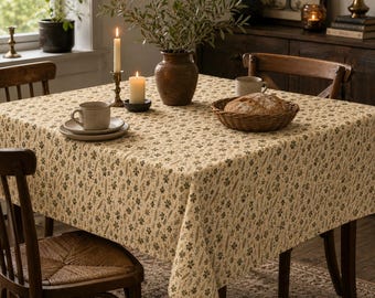 Botanical Altar Cloth or Tablecloth, Vintage Pagan Pentacle Print, Cotton Twill Ritual Table Cover, Witchy Botanical Home Decor