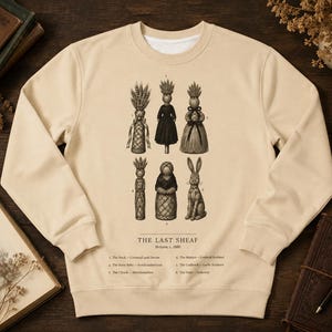 Sudadera The Last Sheaf, jersey de cuello redondo con estampado Corn Dolly, jersey Harvest Folklore, jersey Cottagecore color crema, top pagano Lammas Mabon