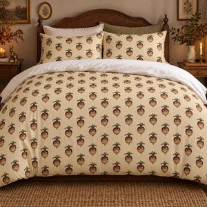Turnip Lantern Duvet Cover Set, Vintage Halloween Cotton Bedding, Jack-o'-Lantern Duvet and Shams