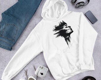 Unisex Hoodie with Forest Silhouette Face – Soft Cotton-Poly Blend