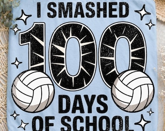 Beachvolleyball 100 Tage Shirt PNG, ich zerschmetterte 100 Tage Schule PNG, Retro Schulvolleyball Design Grafik Lehrer Schüler Sublimation PNG Kinder