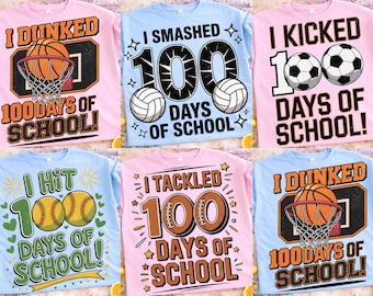 100 Tage der Schule Sport PNG Bundle, Basketball Volleyball Fußball Fußball Softball 100 Tage Shirt Design, Lehrer Schüler Sportschule