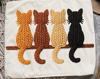 Katzenliebhaber Shirt Design PNG, gestrickte Katze PNG, Faux Crochet Cat Design PNG, Chunky Yarn Kitty Sublimation Grafik Download