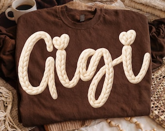 Preppy Gigi PNG, Chunky Yarn Gigi Crochet PNG, Faux Knit Oma Shirt Design, trendige Coquette Gigi Sublimation Grafik digitaler Download