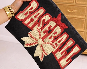 Baseball-Faux-Stickerei PNG, gestrickte Baseballschleife PNG, Chunky Yarn Baseball Design, Kokette Girly Baseball-Shirt Sublimationsgrafik