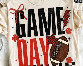 Retro-Spieltag PNG, Fußballsaison PNG, Rot und Schwarz PNG, Spieltag-Shirt, Distressed Touchdown Sport Mom Trendy Touchdown Shirt Design