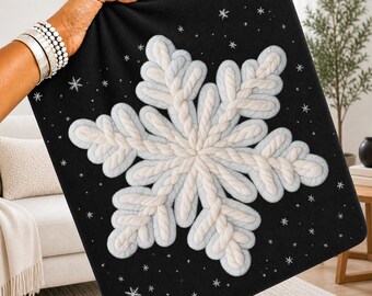 Schneeflocke Faux Stickerei PNG, Chunky Yarn Schneeflocke PNG, gestricktes Winter Schneeflocke Design, gemütliche Weihnachtssublimationsgrafik