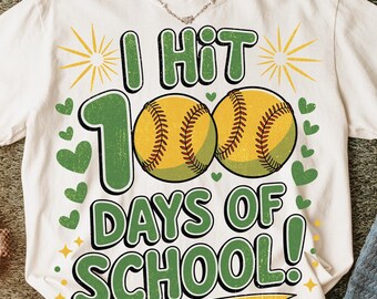 Ich treffe 100 Tage Schule PNG, Softball 100 Tage Shirt PNG, Retro Schule Softball Design, Lehrer Schüler Grafik Sublimationsdesign