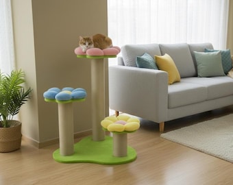 Cat tree with flowers, Cat tree for large cats, Cat play gym, Cat furniture, Luxury cat house