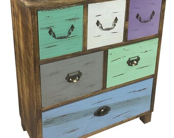 Lovely Small Painted Wooden Storage Cabinet With 6 Drawers 69cm