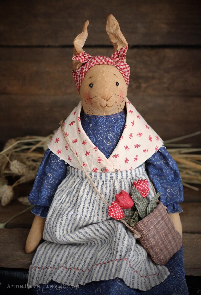 Bunny Doll PDF Pattern and Tutorial 44cm 17" With Clothes, Primitive ...