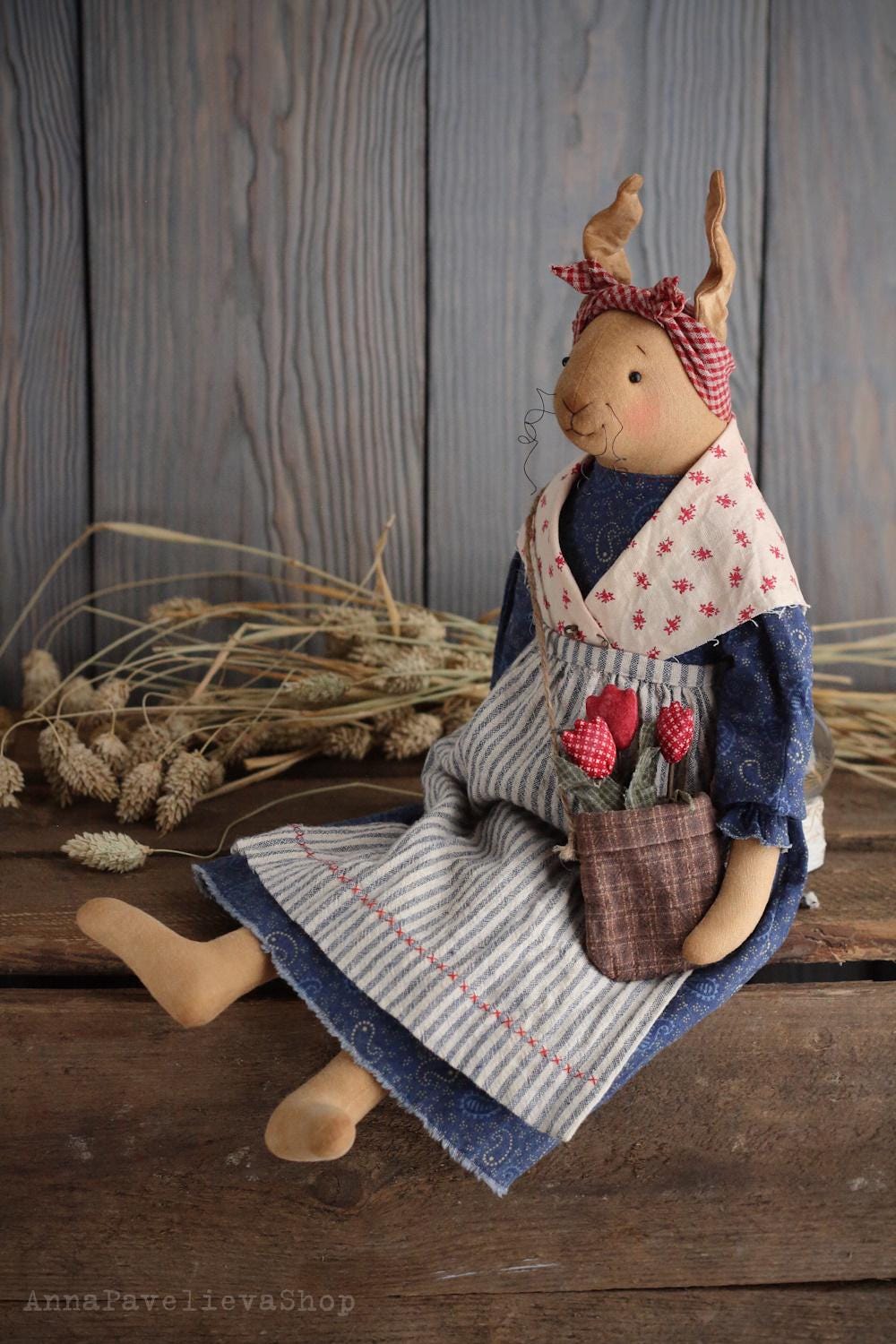 Primitive Rabbit Doll Pattern Bunny Doll PDF Pattern and Tutorial 44cm 17