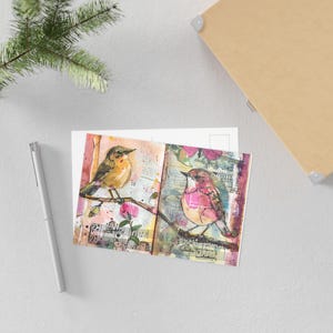 Bunter Vogel Kunst Postkarten, Vintage Stil Vogel Grußkarten, Natur Inspiriertes Briefpapier, Geschenk für Vogel Liebhaber, Einzigartige Kunst Drucke, Handbemalt,