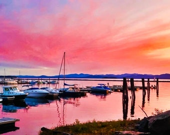 Burlington Vermont Lake Champlain roze zonsondergang