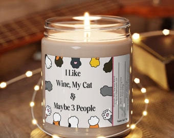 I Like Wine and My Cat, Scented Soy Candle, Wine and Cat Lover, Unique Home Decor Housewarming Gift for Hostess, Birthday Gifts for Friends