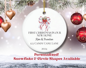 Personalized First Christmas In Our New Home Ceramic Ornament, Custom Name and Address Keepsake