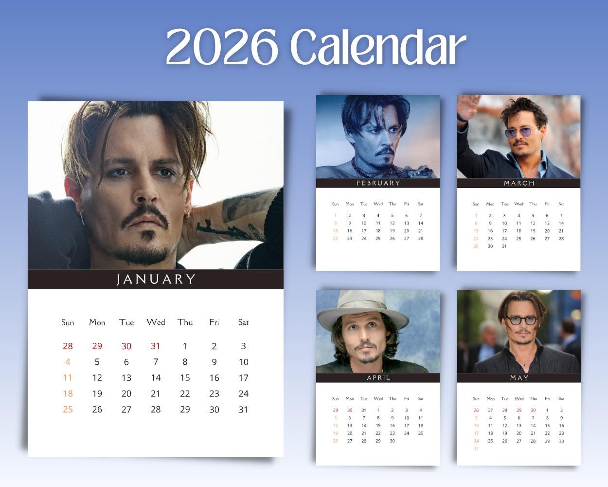 Johnny Depp 2026 Calendar - Etsy Canada
