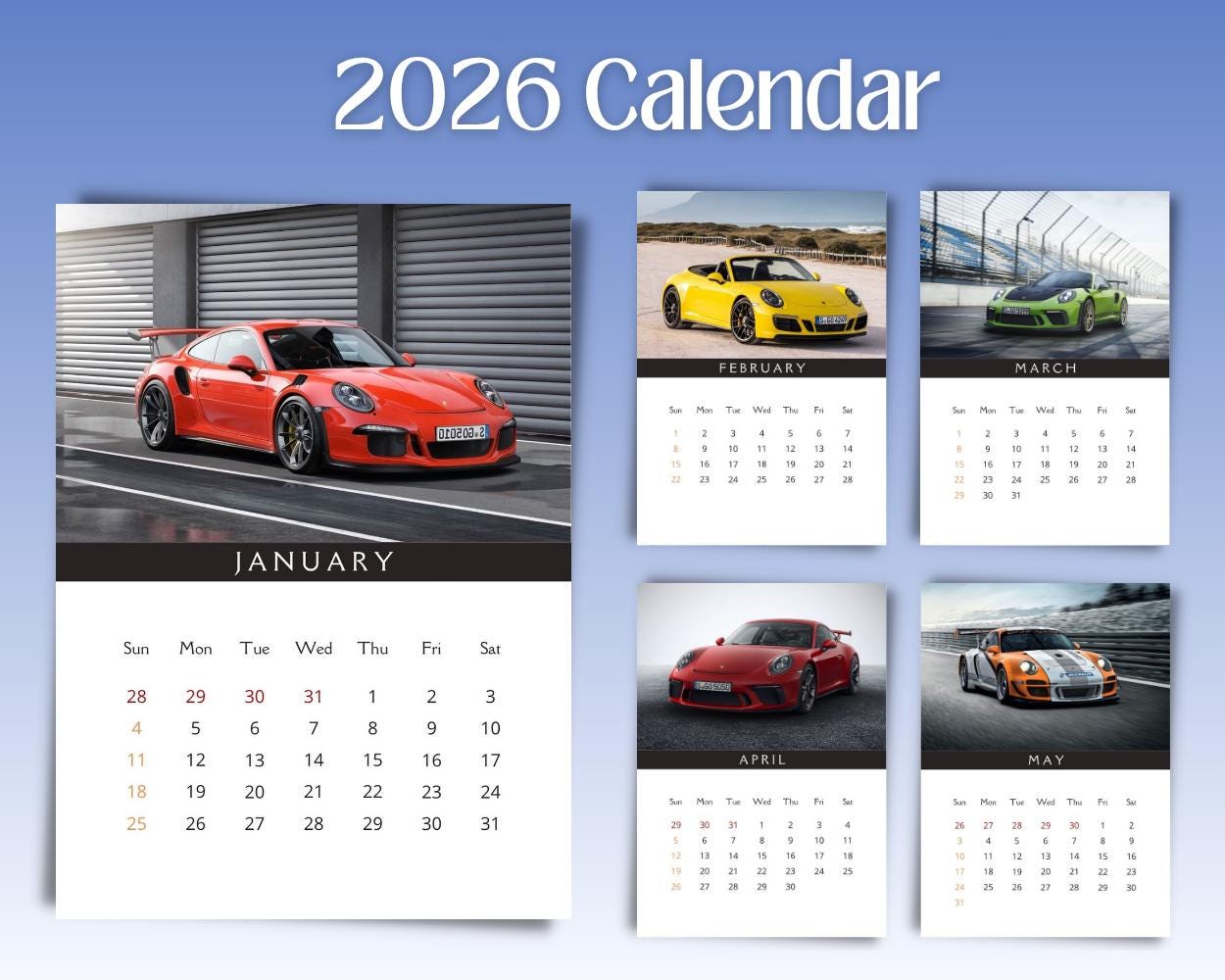 ポルシェ　カレンダー 2026年 ポルシェ オフィシャル 卓上 カレンダー 月曜始まり Porsche 車
