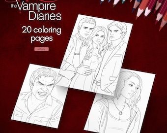 The Vampire Diaries inspiriertes 20 Ausmalbilder im Paket