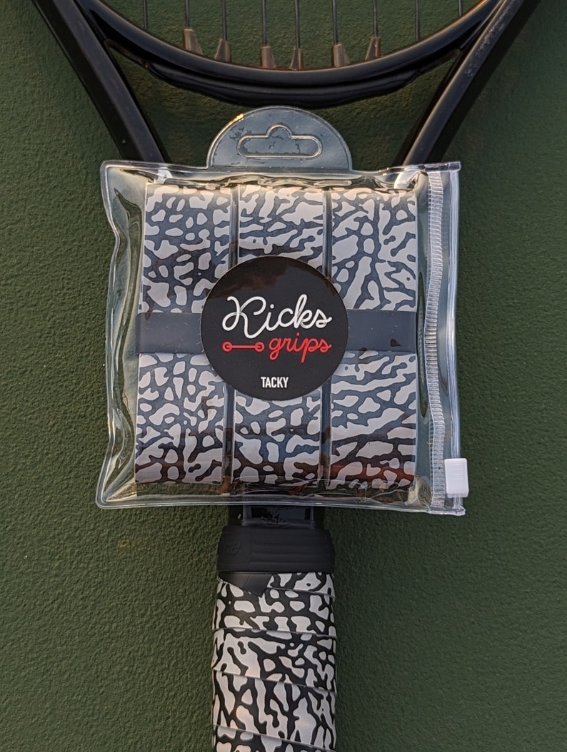 Tennis/Pickleball Overgrip Grip Tape - Court Classic Retro Elephant Print Sneaker Inspired Tacky (Grey)