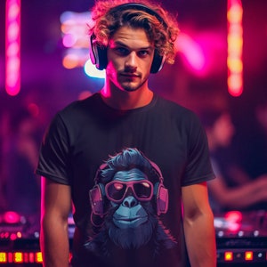Cool Gorilla Monkey listening to music with Headphones Monkey with Sunglasses, Husband Gift for Boyfriend, Cool T-shirt, Short Sleeve Tee