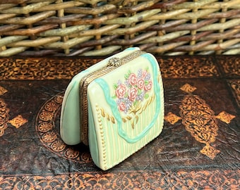 Vintage Purse Shaped Ceramic Trinket Box - Ceramic handbag trinket box - Pill Box - Ring Jewelry trinket box