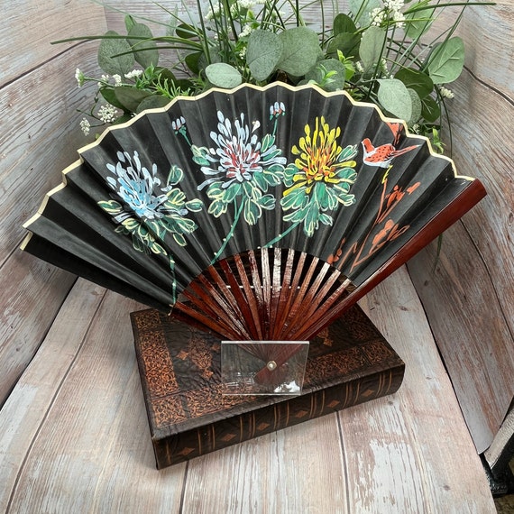 Vintage Hand Painted Chinese Wooden Folding Fan, F