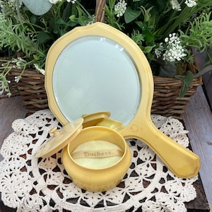 Vintage Celluloid Ivory Py-Ra-Lin Mirror - Celluloid Beveled Mirror - Celluloid Powder Box