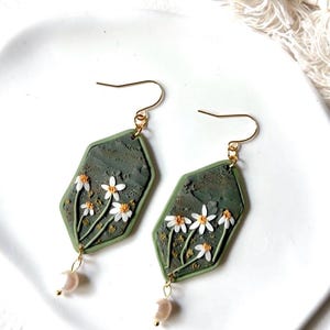 Hand Sculpted Daisy Dangle Earrings | Polymer Clay Floral Jewelry