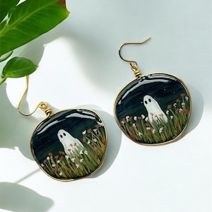 Halloween Ghost Hand painted Earrings, Halloween Earrings, Ghost Earrings, Polymer Clay Earrings, Dangles, Light weight Earrings