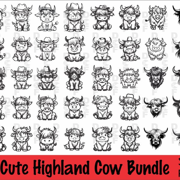 Cute Highland Cow Sitting SVG and PNG Bundle | Highland Cow Svg | Cow Svg | Cute Cow Svg | Baby Cow Svg | Clipart Vector Cut File, Digital