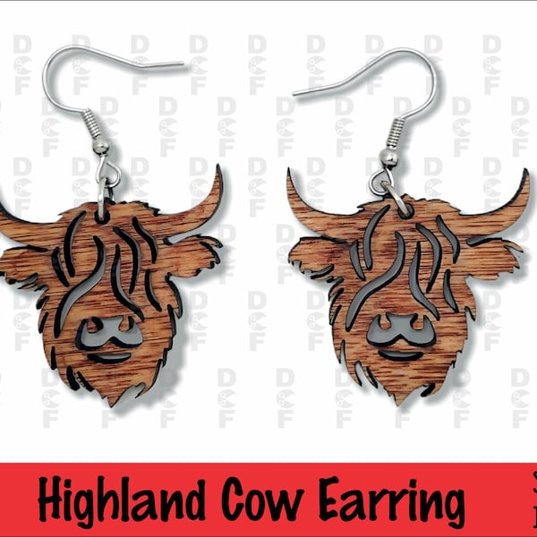 Highland Cow Earring SVG file, Glowforge Tested, Silhouette Cut Files, Cricut Cut Files, Instant Digital Download, DXF,  Laser Cut File