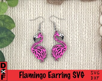 Cute Flamingo Earring SVG file, Glowforge Tested, Silhouette Cut Files, Cricut Cut Files, Instant Digital Download, DXF,  Laser Cut File