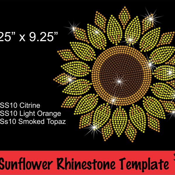 Rhinestone Sunflower Template, SS10, Digital Instant Download, SVG Files