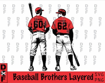 Baseball Brothers, Digital Download, Baseball Shirt Customize Name Number Player, High School Silhouette, Twins, Baseball mom, SVG, PNG