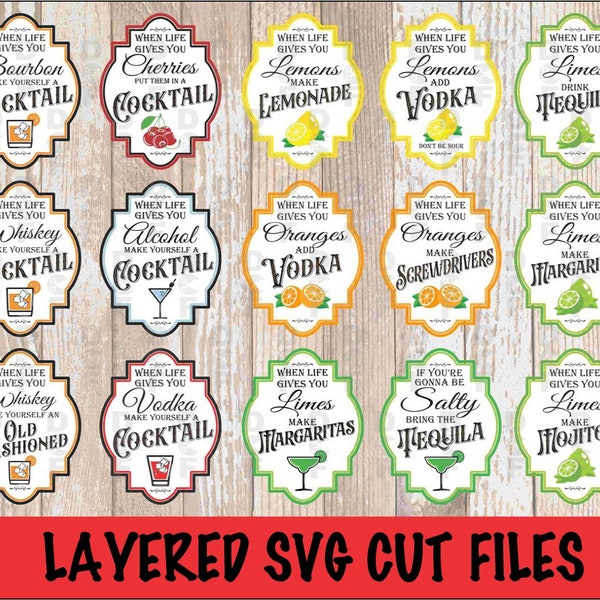 When life gives you Lemons SVG Cut File Bundle, Lemonade Label, Tequila Label, Margarita, Mojito, Retro, Vodka, Rum, Bourbon,  Alcohol Label