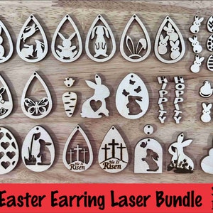 Easter Earring Laser Cut SVG file Bundle, 24 designs, Glowforge Tested, Digital Download, DXF, Easter Bunny, Easter Eggs, Religious